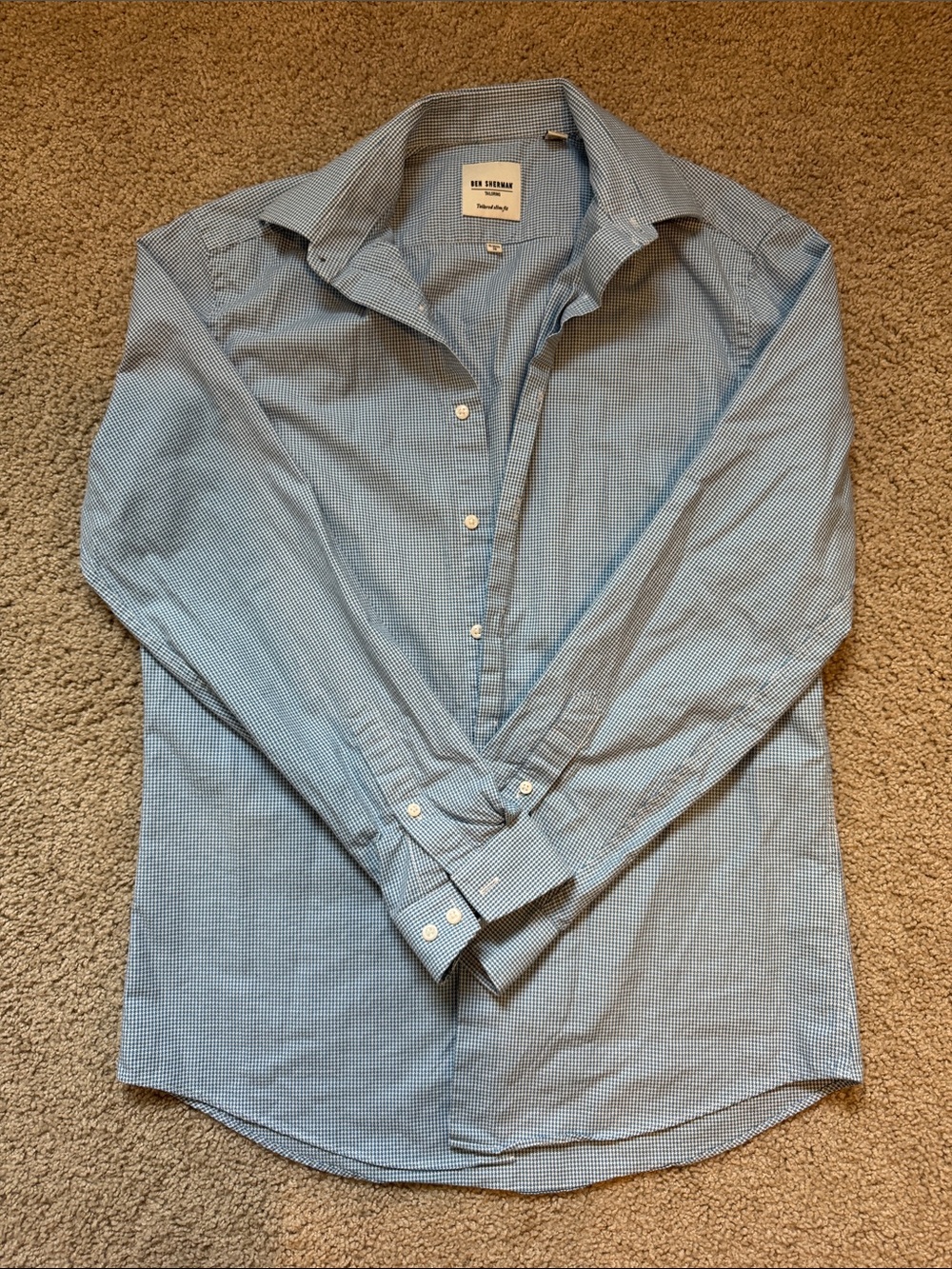 Ben Sherman Light Blue Micro-Check Dress Shirt
